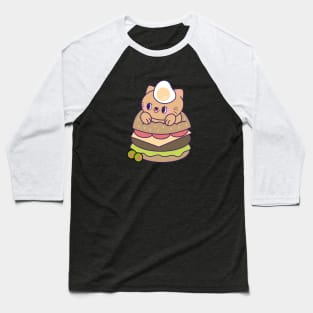 Cute Kawaii Cat in a Cheeseburger Baseball T-Shirt